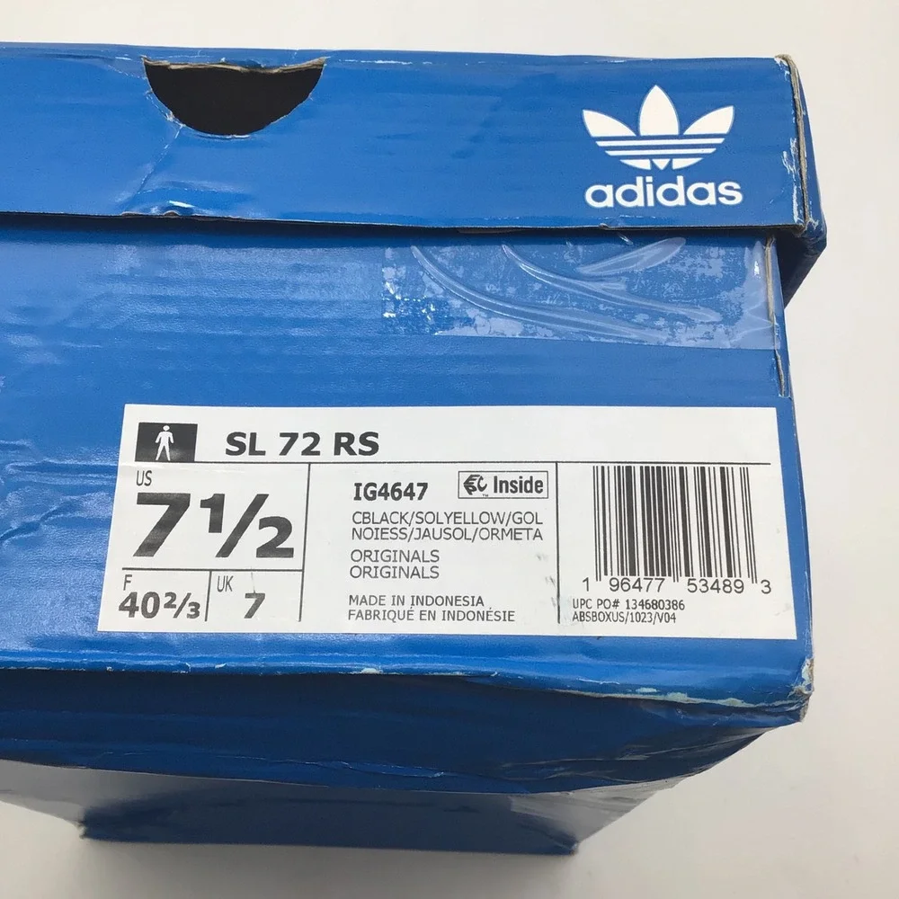 Adidas SL 72 RS Mens Black Solar Yellow Retro Sneakers IG4647 Size 7.5 NEW